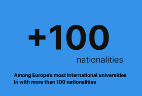 Image with text saying we have over 100 nationalities at Aalto